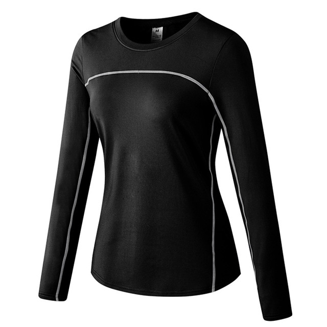 

Fall And Winter Plus Velvet Quick-drying Stretch Yoga Long-sleeved Shirt for Ladies (Color:Black And Gray Lines Size:L)