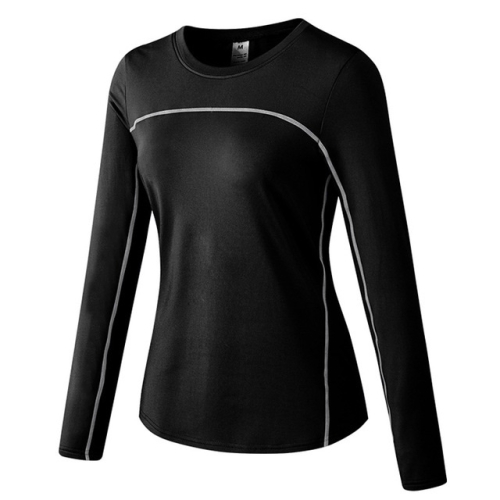 

Fall And Winter Plus Velvet Quick-drying Stretch Yoga Long-sleeved Shirt for Ladies (Color:Black And Gray Lines Size:XL)