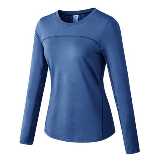 

Fall And Winter Plus Velvet Quick-drying Stretch Yoga Long-sleeved Shirt for Ladies (Color:Sea Blue Size:L)