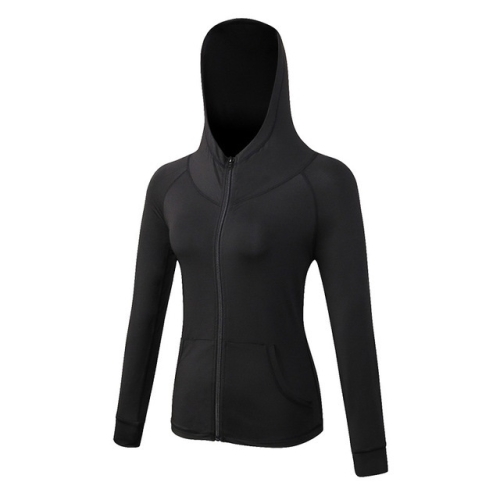 

Autumn And Winter Zipper Long-sleeved Hooded Sports Jacket For Ladies (Color:Black Size:M)