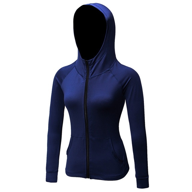

Autumn And Winter Zipper Long-sleeved Hooded Sports Jacket For Ladies (Color:Navy Blue Size:L)