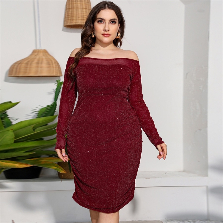 Plus Size Off Shoulder Long Sleeve Sexy 