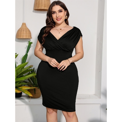 

Plus Size Off Shoulder Fitted Waist Sexy Sheath Dress (Color:Black Size:XXXXXL)