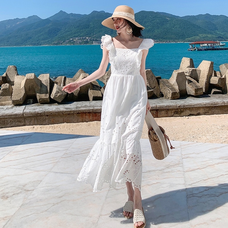 

Sling Fly Sleeve Dress (Color:White Size:S)