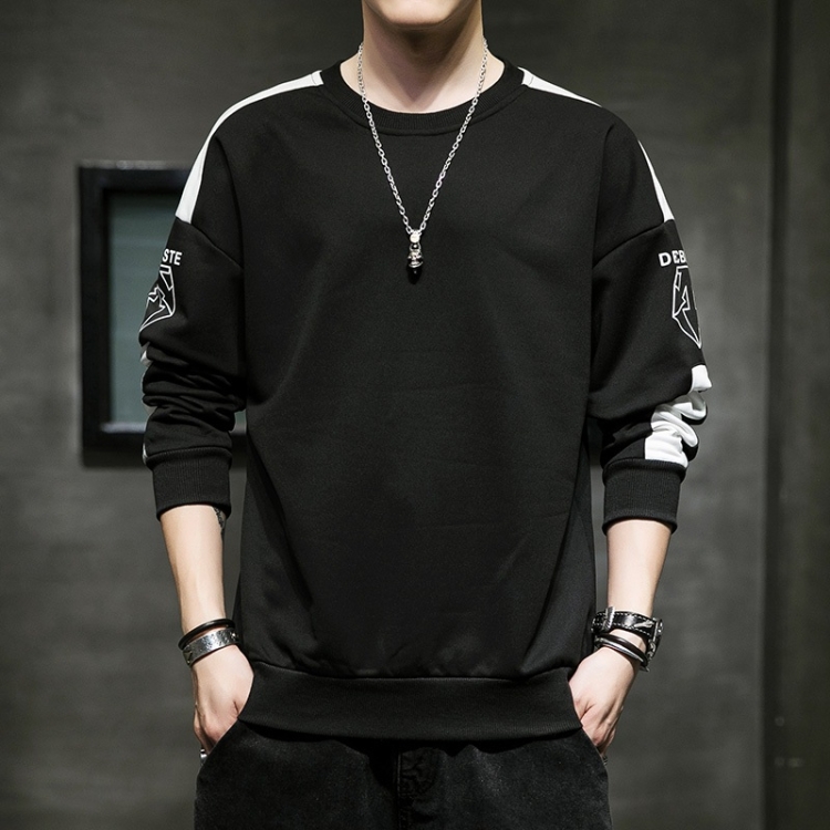 

Men Round Neck Long Sleeve T-Shirt Sweater (Color:Black Size:XXXXL)
