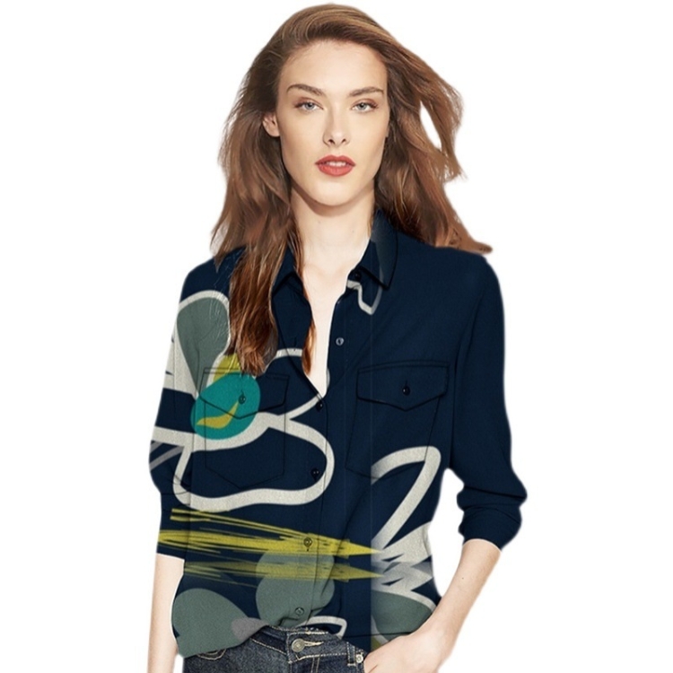 

Ladies Long Sleeve Loose Printed Shirt (Color:As Show Size:XXL)