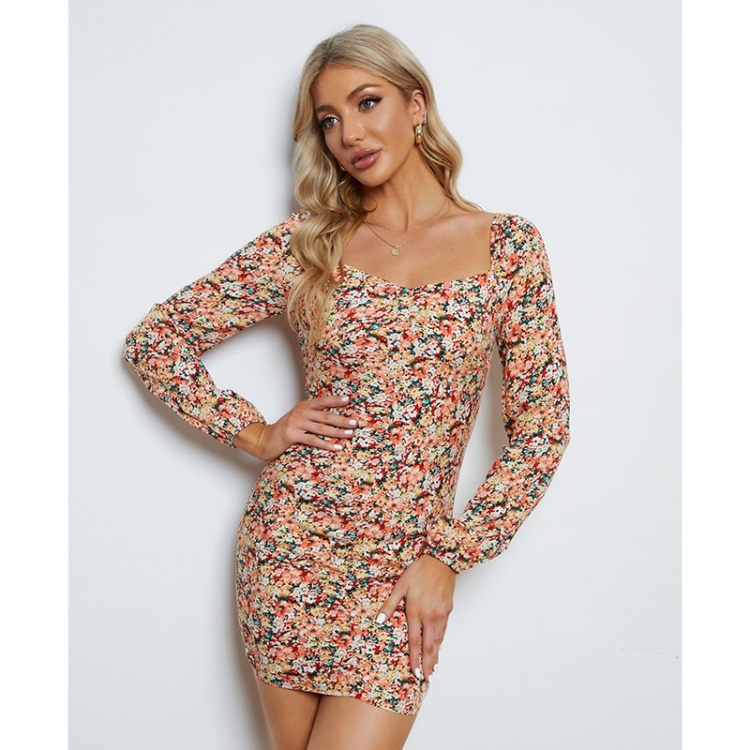 

Floral Sheath Long Sleeve Dress For Ladies (Color:Colorful Size:M)