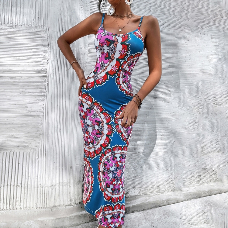 

Skinny Print Braces Dress for Ladies (Color:Photo Color Size:S)