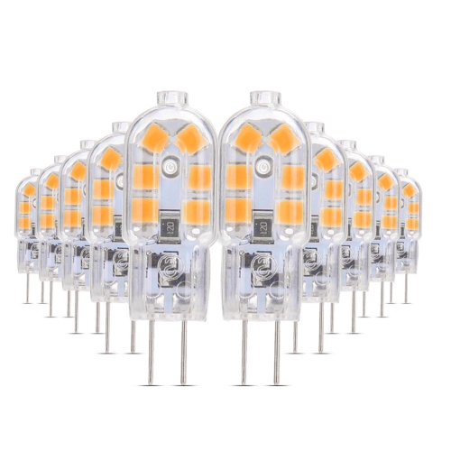 10개 AC 220-240V G4 3W 12LED 2835SMD LED 디밍 가능 이중 바늘 투명 땅콩 램프(따뜻한 흰색)