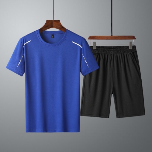 

Loose and Quick-drying Short-sleeved Shorts Two-piece Sports Suit (Color:Blue Size:M)