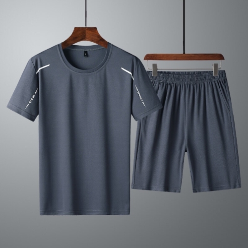 

Loose and Quick-drying Short-sleeved Shorts Two-piece Sports Suit (Color:Gray Size:XXL)