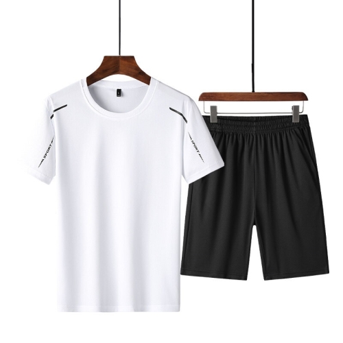 

Loose and Quick-drying Short-sleeved Shorts Two-piece Sports Suit (Color:White Size:M)