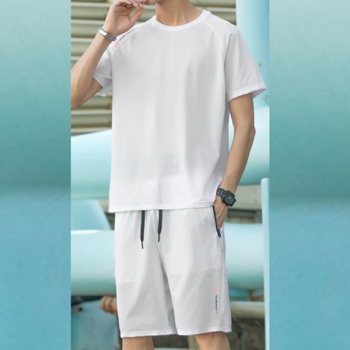 

Ice Silk Thin Men Short-sleeved Quick-drying Two-piece Suit (Color:White Size:XXXL)