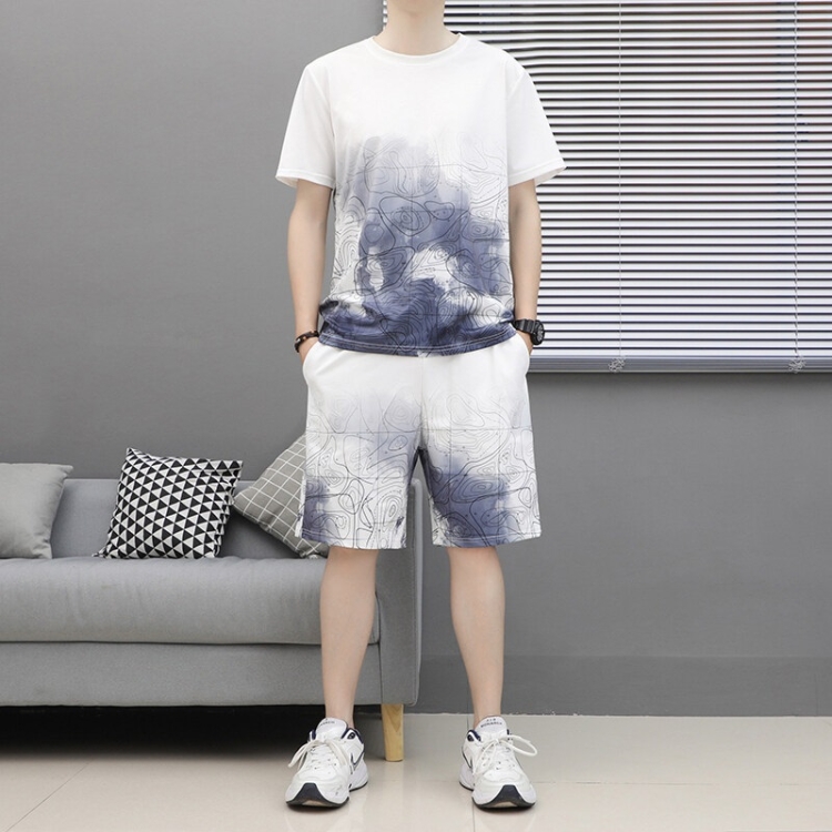 

Men Loose Short Sleeve Shorts Casual Suit (Color:Light Grey Size:M)