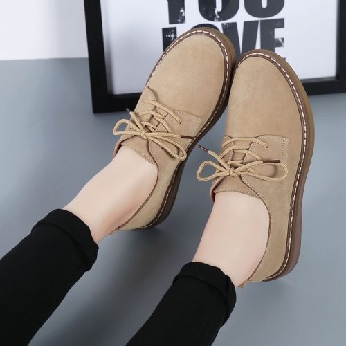 Zapatos casuales de ante de fondo plano con cordones resistentes al desgaste para mujer Color Caqui Tama o 38