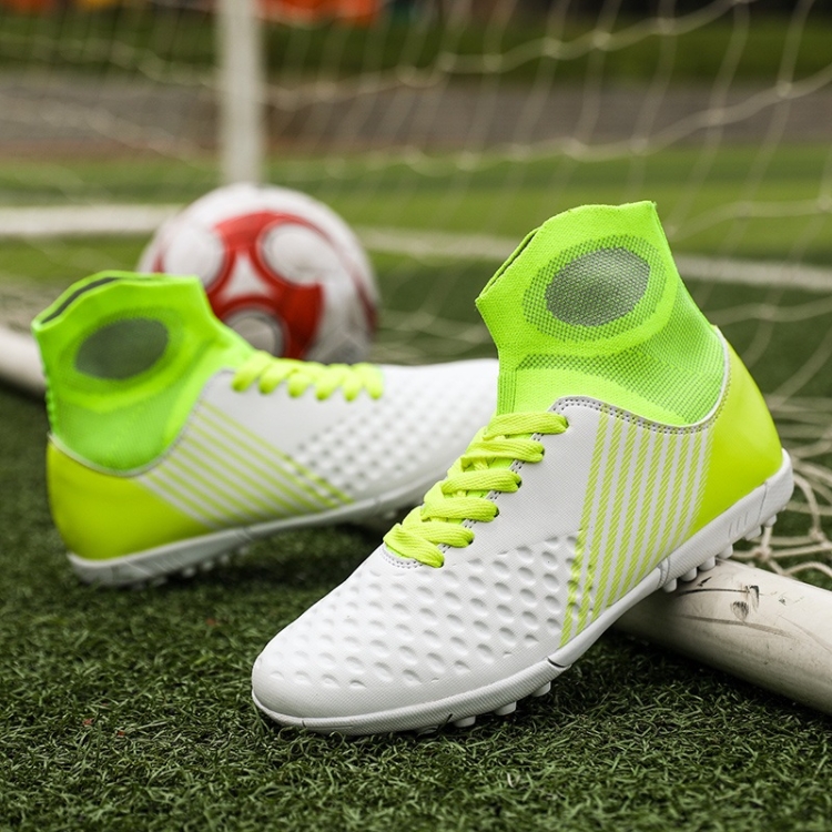 Zapatos de fútbol de caña alta ligeros y transpirables para adultos y niños  (Color: Blanco Talla: