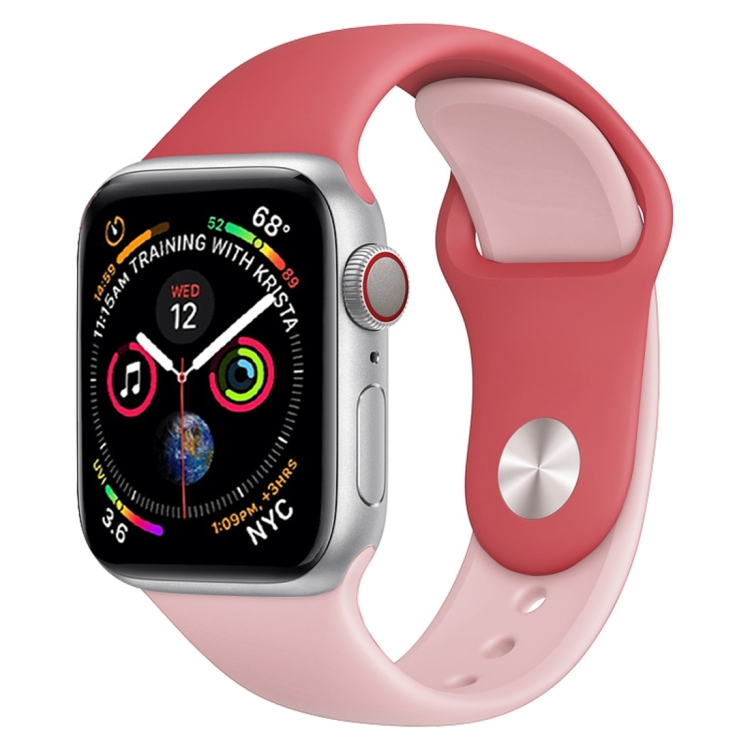 

Double Colors Silicone Watch Band for Apple Watch Series 3 & 2 & 1 42mm (Rose Red+Light Pink)