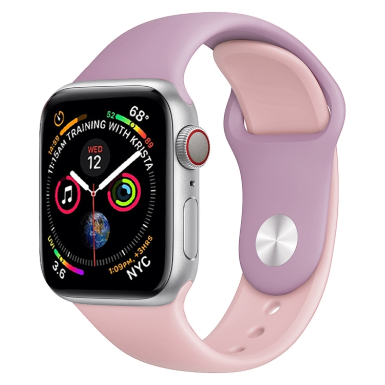 

Double Color Silicone Watch Band for Apple Watch Series 3 & 2 & 1 38mm (Purple+Light Pink)