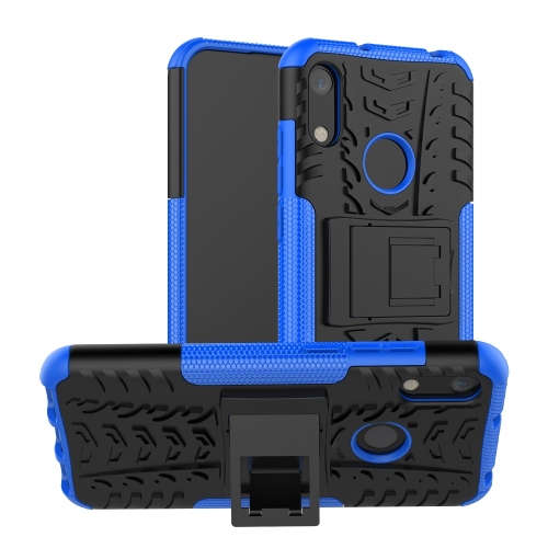 

Tire Texture TPU+PC Shockproof Phone Case for Huawei Honor 8A / Y6 2019, with Holder (Blue)