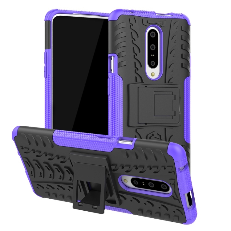 

Tire Texture TPU+PC Shockproof Phone Case for OnePlus 7, with Holder (Purple)