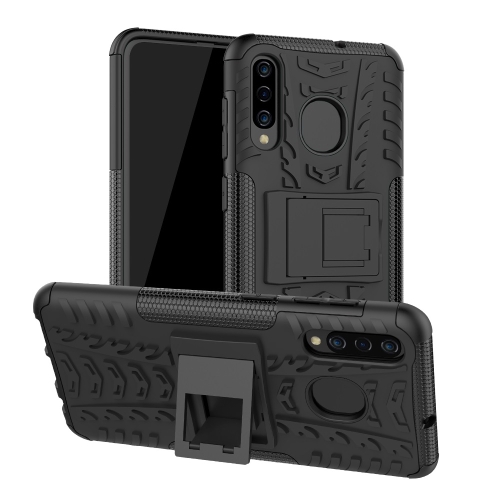 

Tire Texture TPU+PC Shockproof Phone Case for Galaxy A50 / A20 / A30, with Holder (Black)