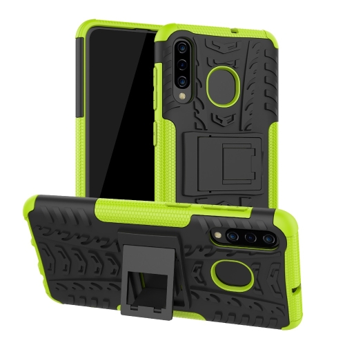 

Tire Texture TPU+PC Shockproof Phone Case for Galaxy A50 / A20 / A30, with Holder (Green)