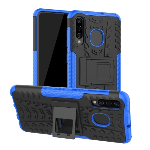 

Tire Texture TPU+PC Shockproof Phone Case for Galaxy A50 / A20 / A30, with Holder (Blue)