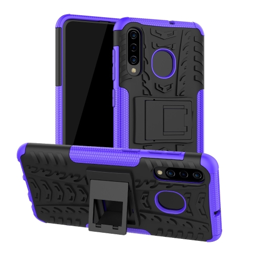 

Tire Texture TPU+PC Shockproof Phone Case for Galaxy A50 / A20 / A30, with Holder (Purple)