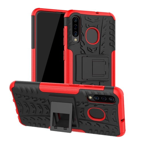 

Tire Texture TPU+PC Shockproof Phone Case for Galaxy A50 / A20 / A30, with Holder (Red)