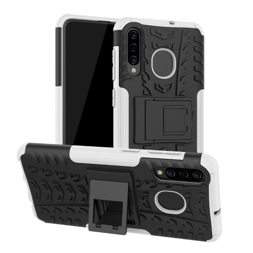 

Tire Texture TPU+PC Shockproof Phone Case for Galaxy A50 / A20 / A30, with Holder (White)