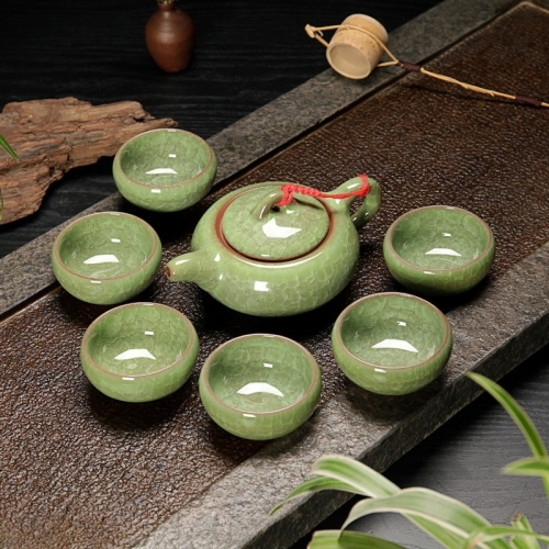 DACHENGJIN Quality products 7 in 1 Ceramic Tea Set Ice Crack Glaze Kung Fu Teaware Set Color : Light Blue Jade Green 