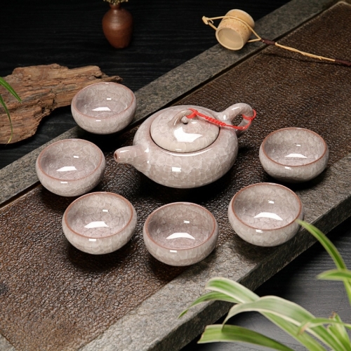 

7 in 1 Ceramic Tea Set Ice Crack Glaze Kung Fu Teaware Set (White)