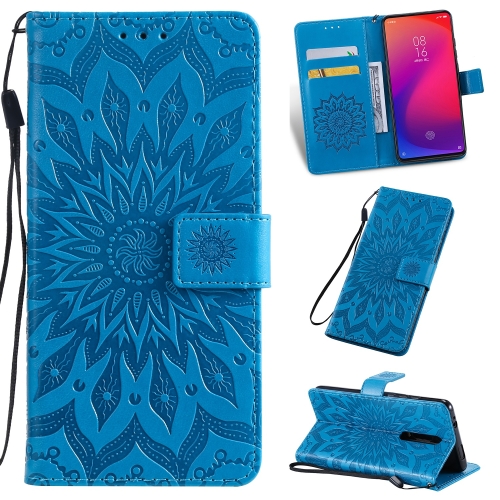 

Pressed Printing Sunflower Pattern Horizontal Flip PU Leather Case for Xiaomi Mi 9T & Mi 9T Pro & Redmi K20 & K20 Pro, with Holder & Card Slots & Wallet & Lanyard (Blue)
