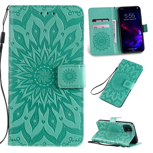 

For iPhone 11 Pressed Printing Sunflower Pattern Horizontal Flip PU Leather Case , with Holder & Card Slots & Wallet & Lanyard
