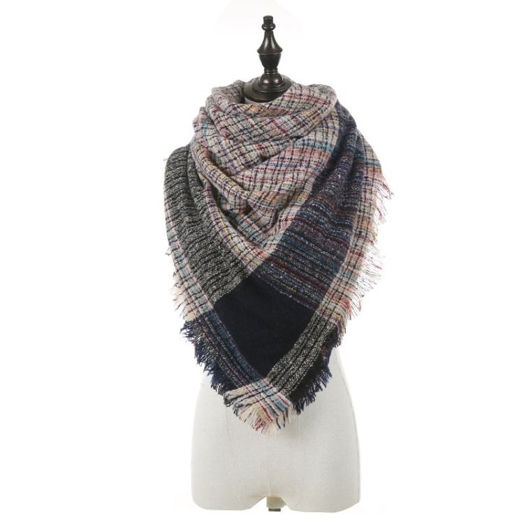

Autumn and Winter Warm Double-sided Color Grid Circle Yarn Large Square Towel Thorn Hair Bib Shawl for Women (A710)