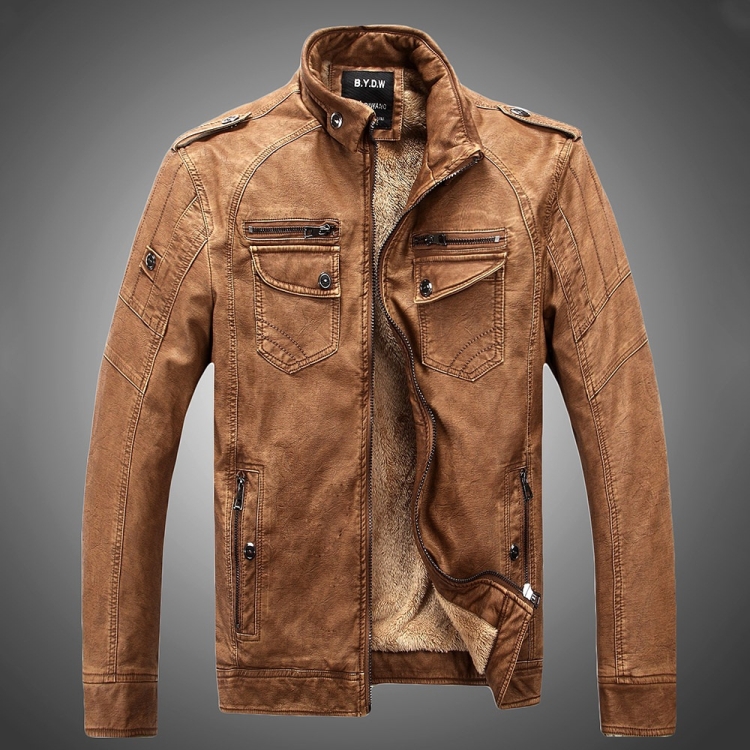 

Men Plus Velvet Loose Leather Jacket Coat (Color:Brown Size:4XL)