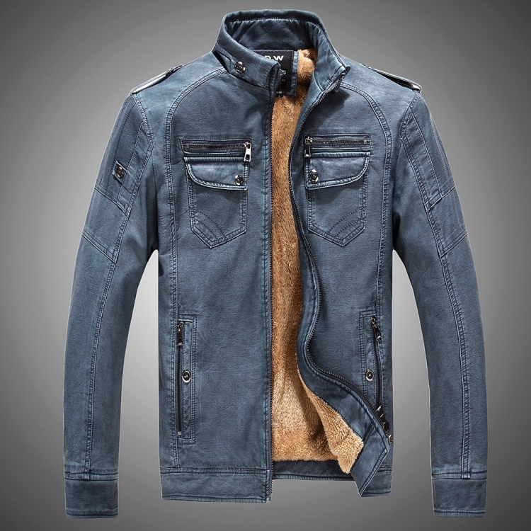 

Men Plus Velvet Loose Leather Jacket Coat (Color:Blue Size:XL)