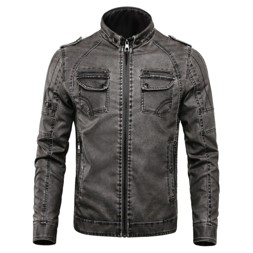 

Men Plus Velvet Loose Leather Jacket Coat (Color:Black Grey Size:XXXL)