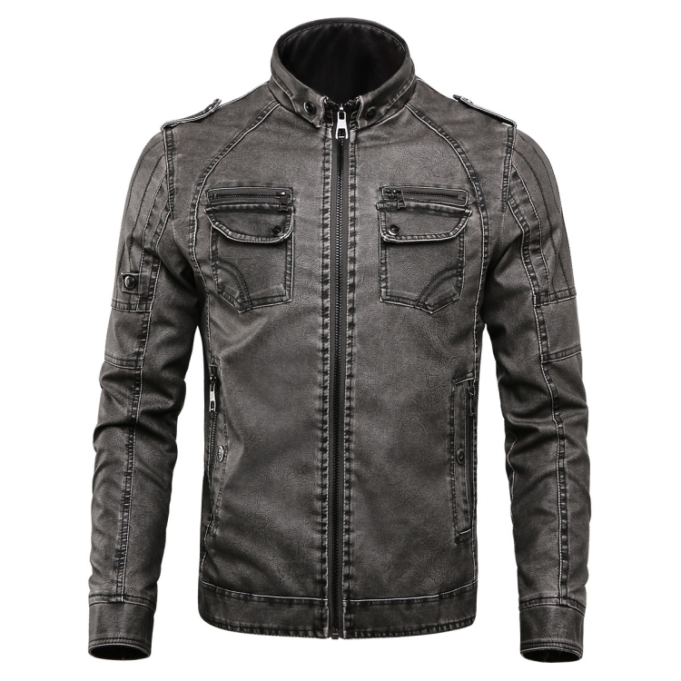 

Men Plus Velvet Loose Leather Jacket Coat (Color:Black Grey Size:4XL)