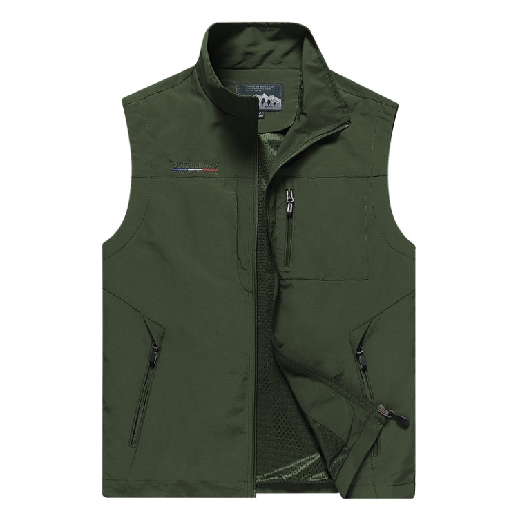 

Men Sleeveless Stand Collar Loose Vest Multi-pockets Vest (Color:Army Green Size:XXXXL)