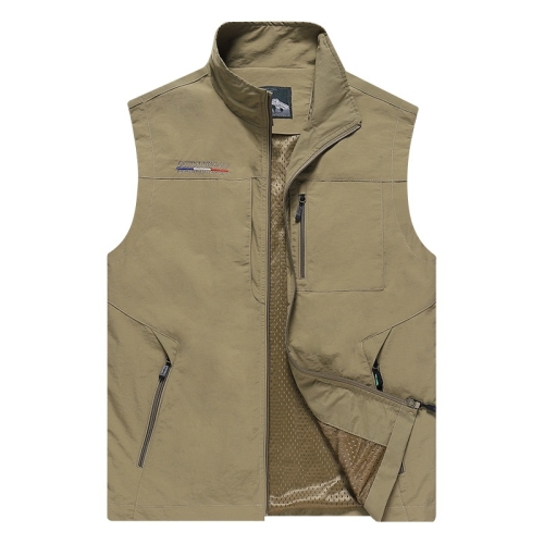 

Men Sleeveless Stand Collar Loose Vest Multi-pockets Vest (Color:Khaki Size:M)