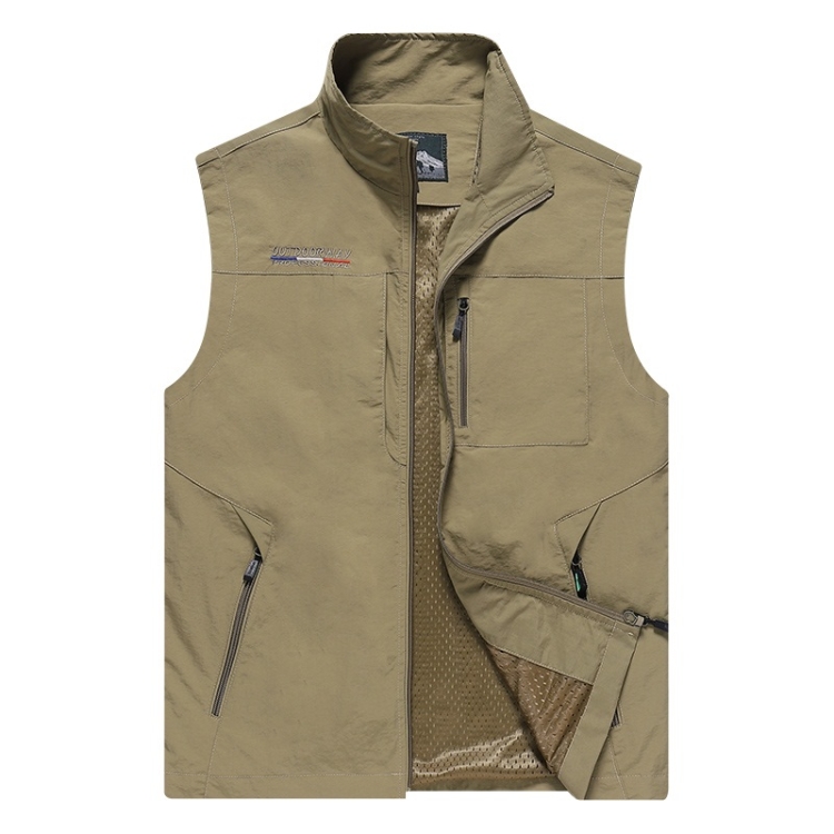 

Men Sleeveless Stand Collar Loose Vest Multi-pockets Vest (Color:Khaki Size:XXXXL)