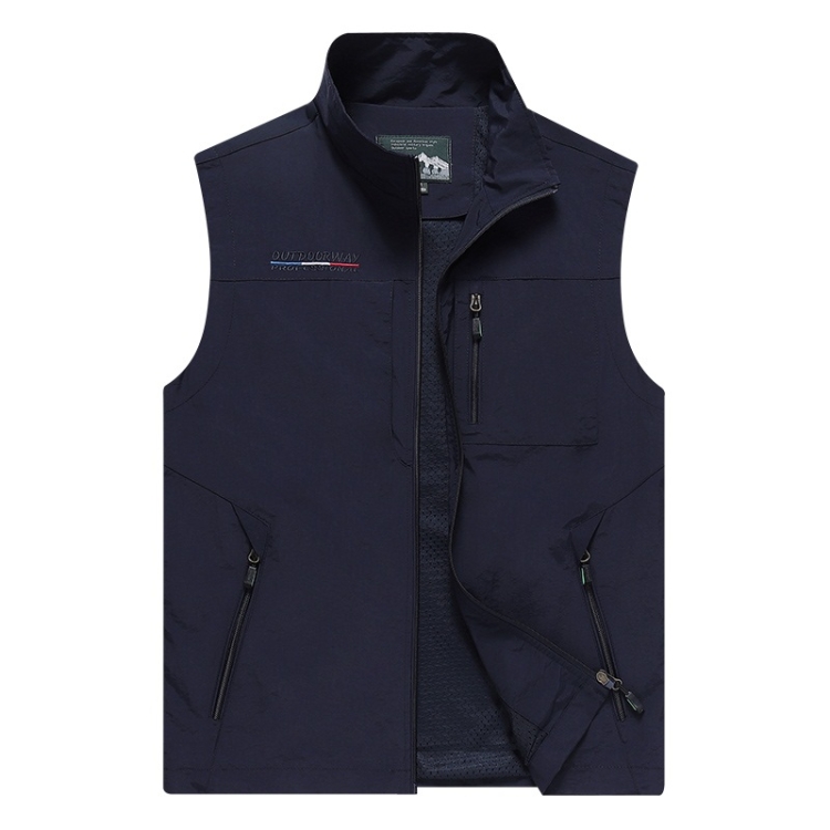 

Men Sleeveless Stand Collar Loose Vest Multi-pockets Vest (Color:Dark Blue Size:XXL)