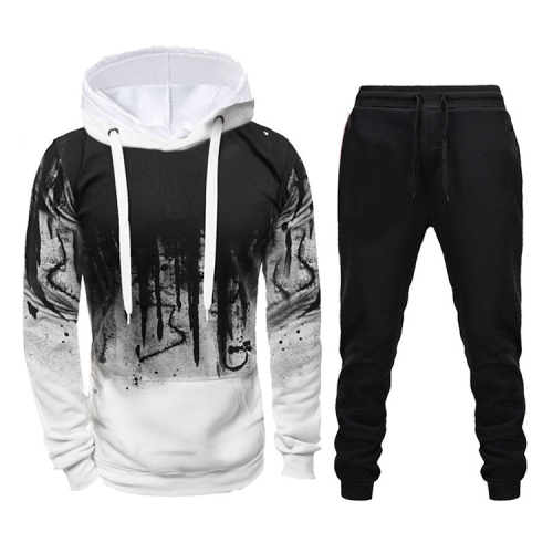 

Men Loose Print Hoodie Sport Sweatshirt Set (Color:White Size:XXXXL)