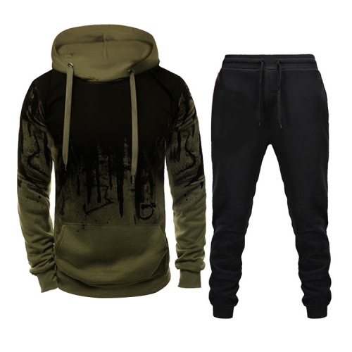 

Men Loose Print Hoodie Sport Sweatshirt Set (Color:Army Green Size:XL)