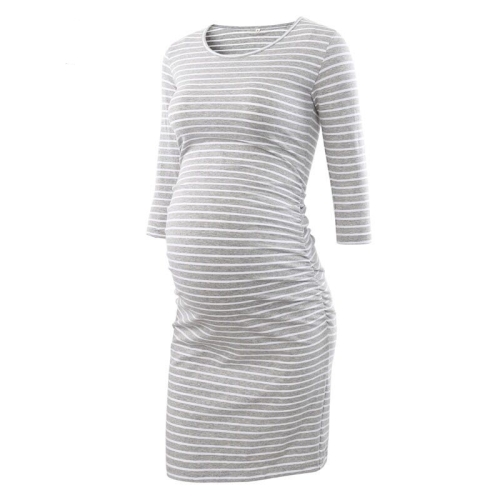 grey and white striped maternity dress