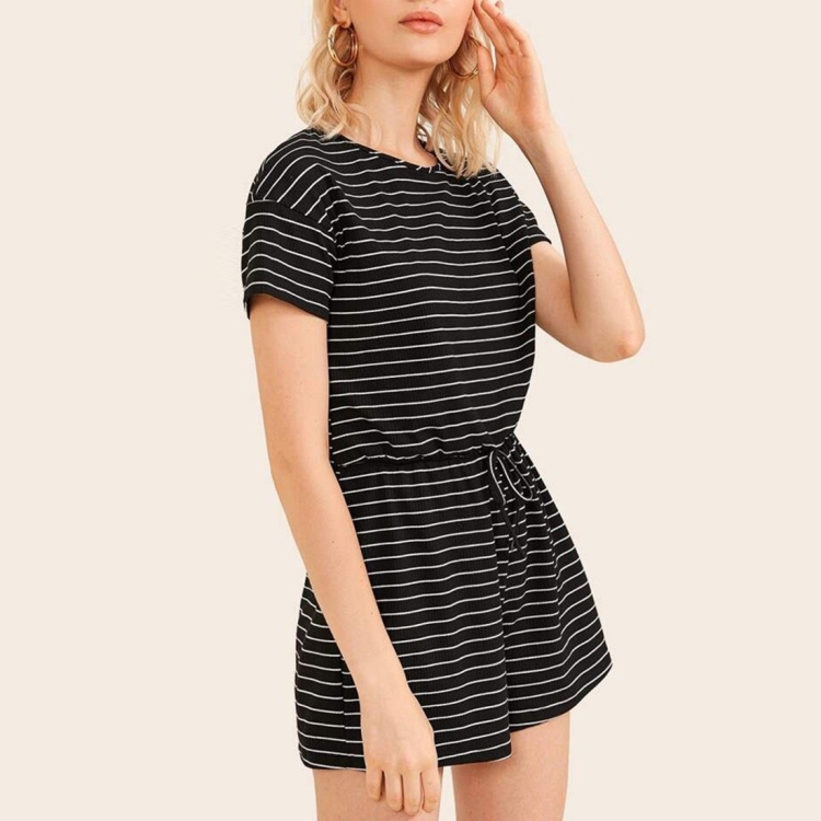 Striped jumpsuit short sleeve Clearance