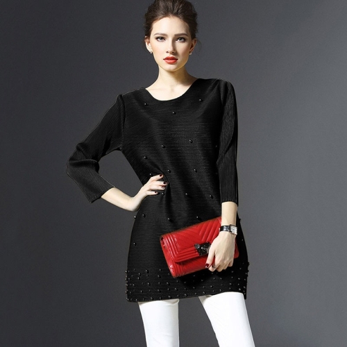 

Simple Beaded Dress Loose Folds Sleeve (Color:Black Size:One Size)