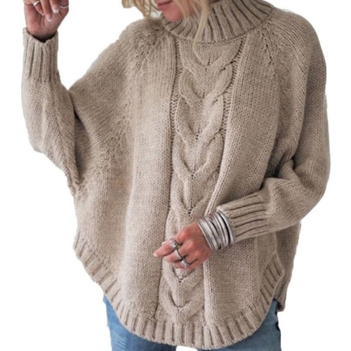 

Women Loose Bat Sleeve Turtleneck Knit Sweater (Color:Beige Size:XL)