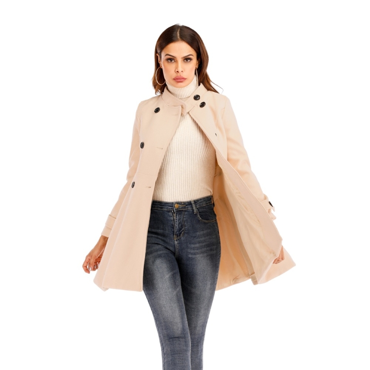 

Women Short Swing Woolen Coat (Color:Beige Size:L)